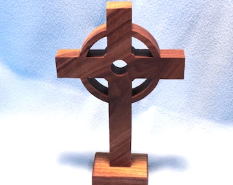 Cross on a stand - Celtic - Walnut