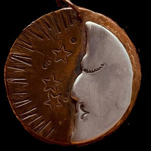 Copper and Sterling Silver Moon Pendant