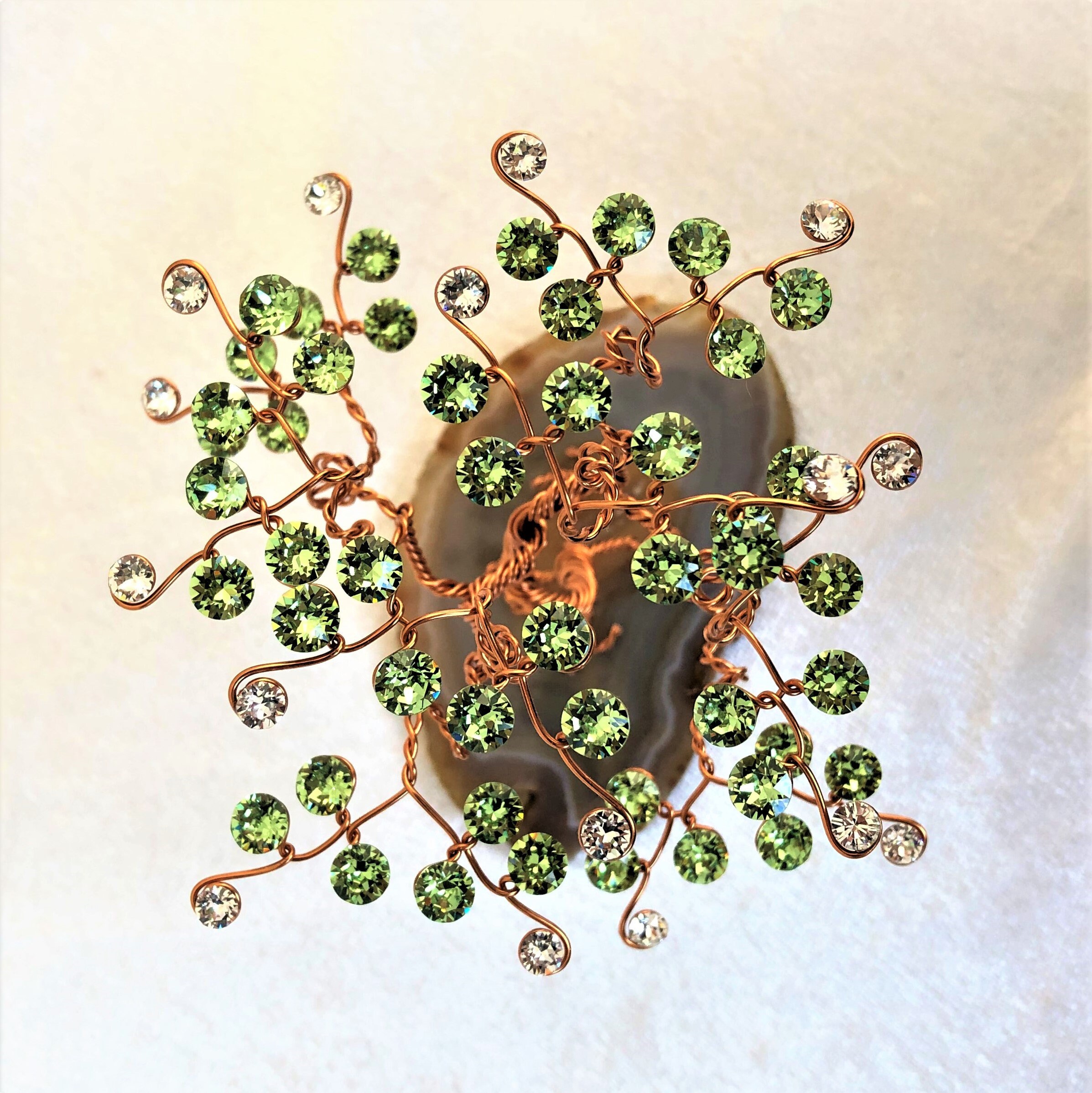 Arbre de Vie en Cristal Swarovski Vert 10 cm Cuivre et Agate