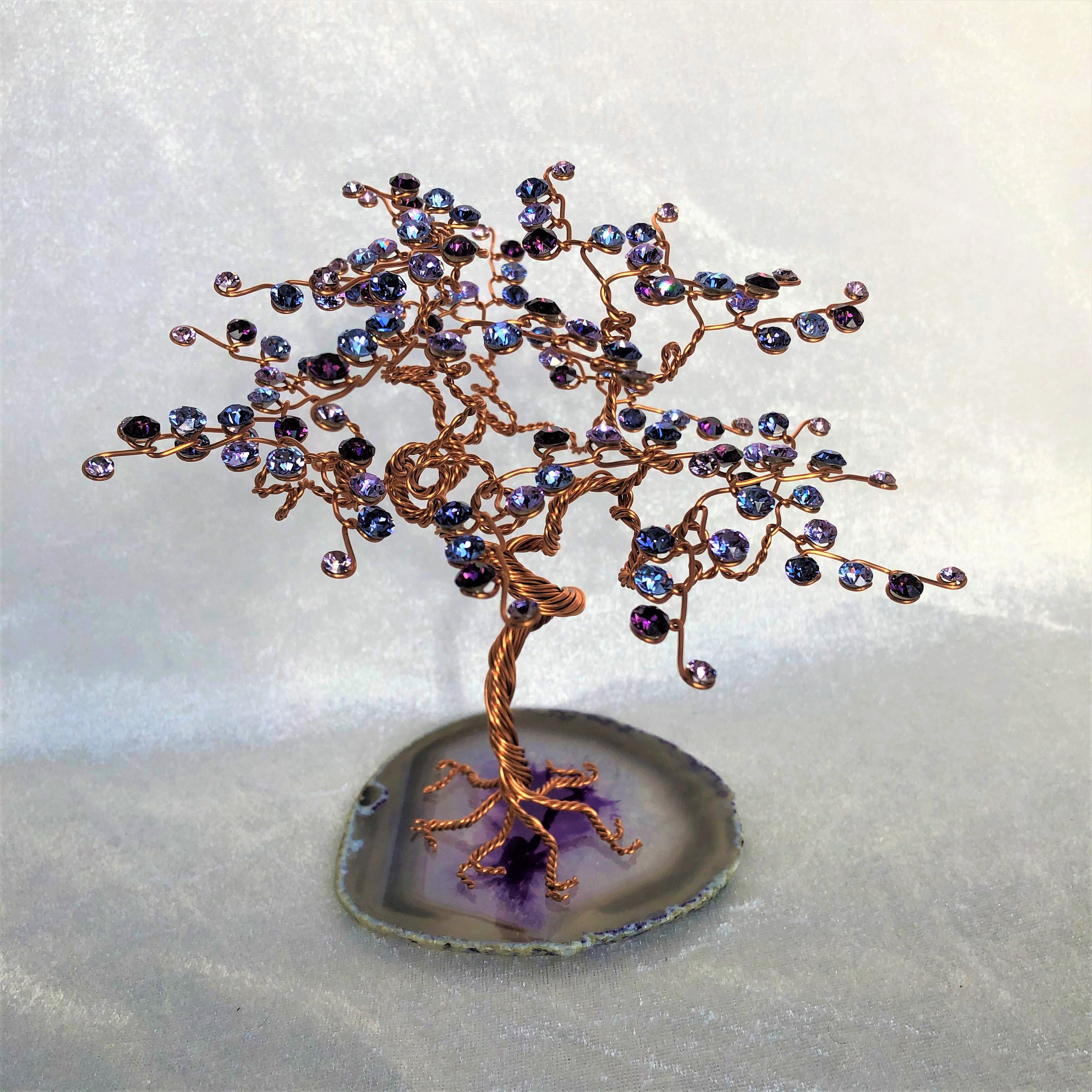Arbre de Vie en Cristal Swarovski, Cuivre et Agate Camaïeu Violet