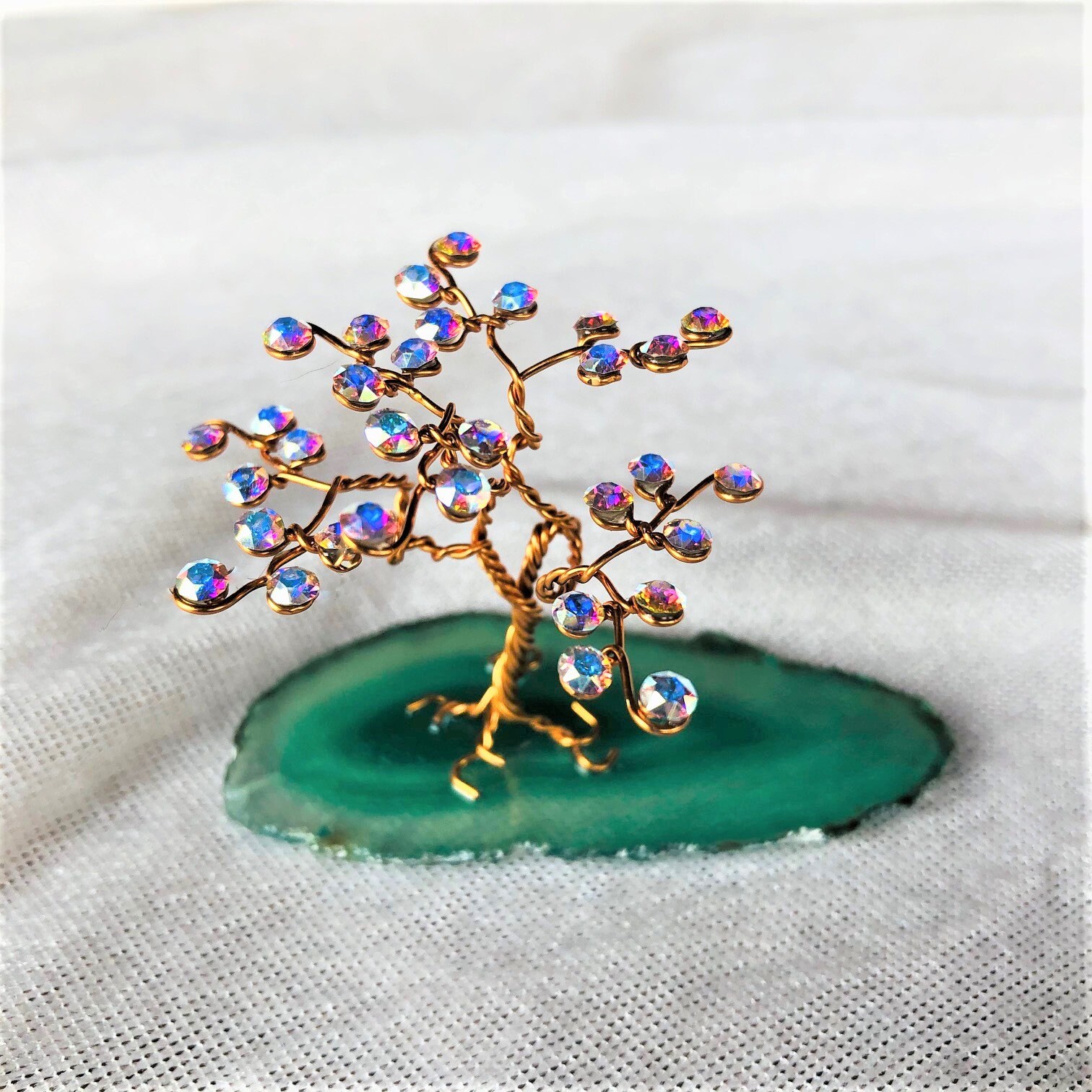 Arbre de Vie Miniature en Cristal Swarovski Cuivre Émaillé et Agate