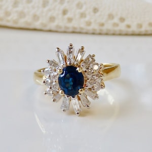 14 Karat Yellow Gold Oval Shaped Blue Sapphire & Diamond Ring | Vintage Ring | Statement Ring | Made in Hawai&#39;i | Engagement Ring |
