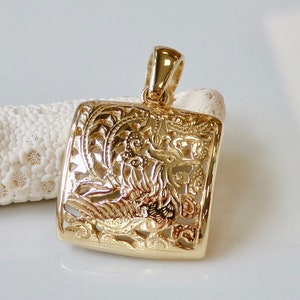 14 Karat Yellow Gold Square Phoenix Bird Pendant | Cut In Design | Bail Included | Fine Jewelry | Made in Hawai&#39;i