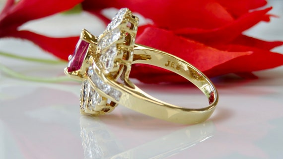 18 Karat Yellow Gold, Pear Shaped Ruby & Diamond … - image 3