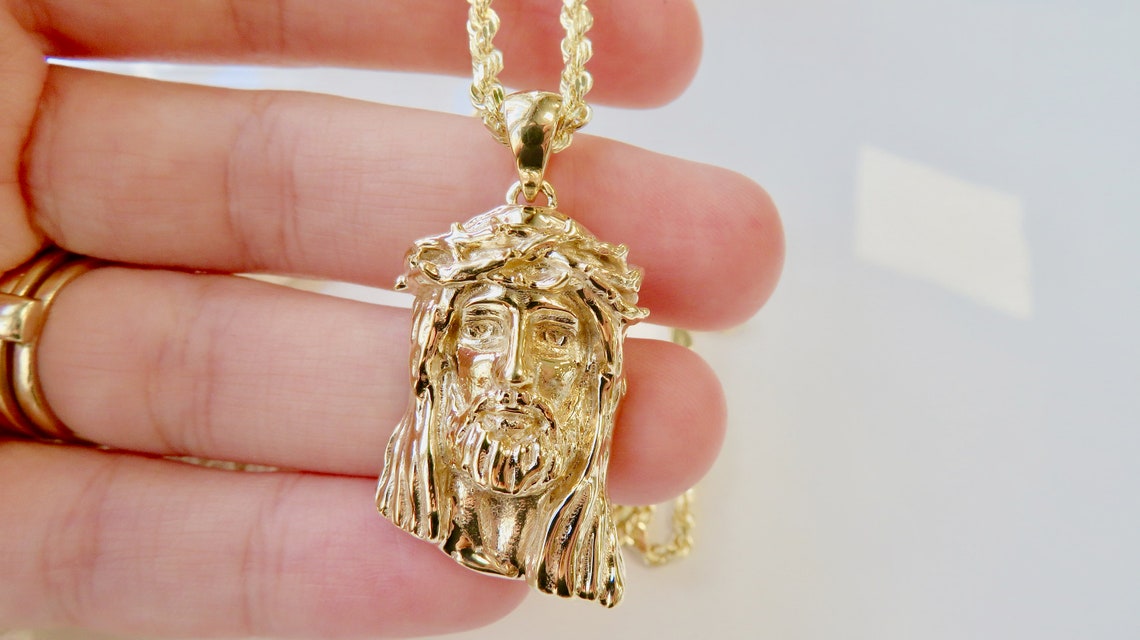 14 Karat Gold Jesus Head Pendant Solid Gold Fine Jewelry Etsy
