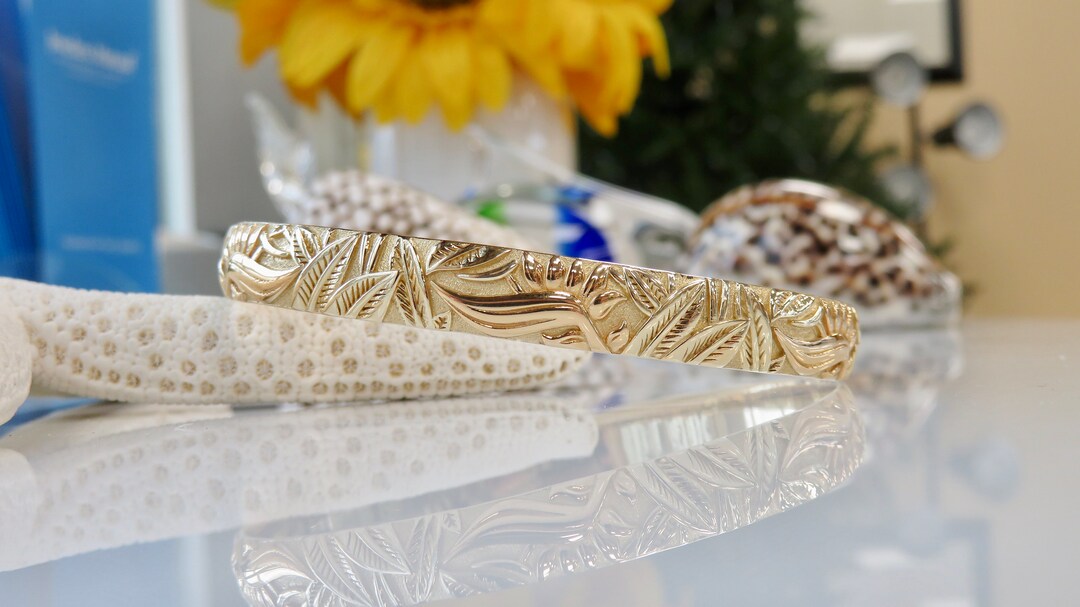 14 Karat Gold 8MM Personalized Birds of Paradise Hawaiian Heirloom