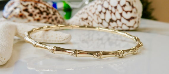 14 Karat Solid Gold Bamboo Bangle | Fine Jewelry | Stackable Bangle | Made in Hawai'i