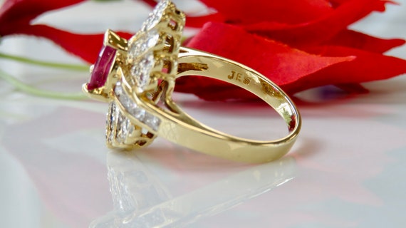 18 Karat Yellow Gold, Pear Shaped Ruby & Diamond … - image 2