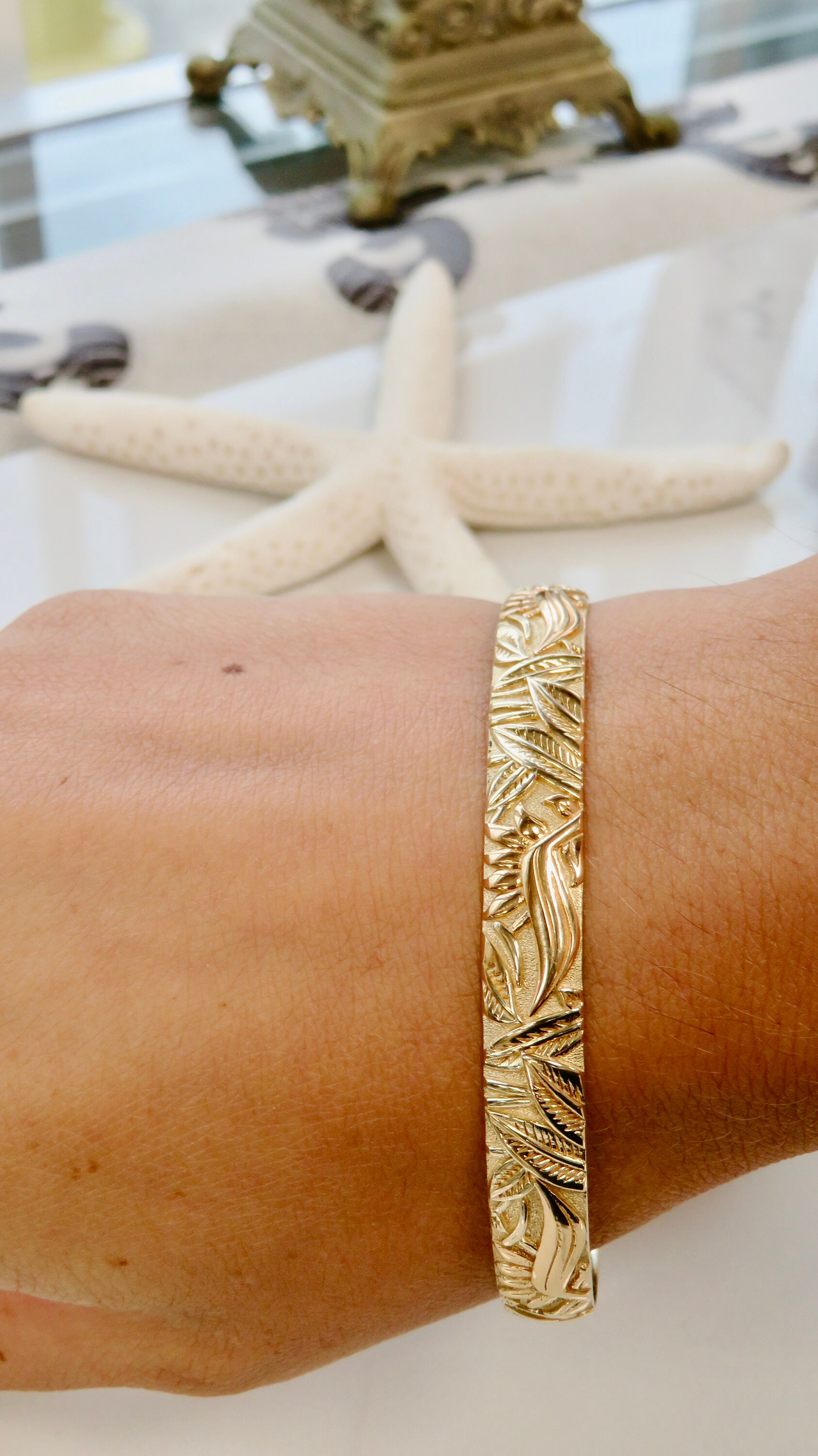 14 Karat Gold 8MM Personalized Birds of Paradise Hawaiian Heirloom