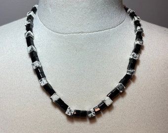 Unique Black and White Square Beads make this one-of-a-kind Necklace