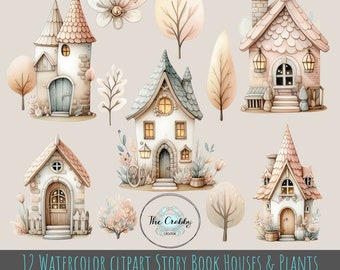 Watercolor Fairy Tale House, Clipart 12 PNG Illustrations (Digital Download)