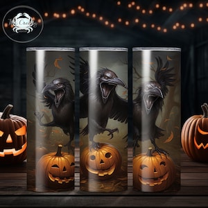 Halloween Tumbler Wrap: Pumpkins, Crows Sublimation Design (Digital Download)