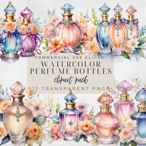Aquarell Parfüm Flasche Clipart, Floral PNG Illustrationen (digitaler Download)