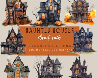 Halloween Haunted House Clipart, Whimsical Spooky PNG (Digital Download)