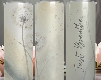 Envoltura para vaso de acuarela de diente de león, diseño "Just Breathe" (descarga digital)