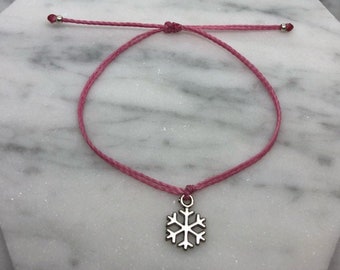 snowflake bracelet, string bracelet, adjustable bracelet, charm bracelet, simple bracelet, custom bracelet, gifts for her, bridesmaid gifts