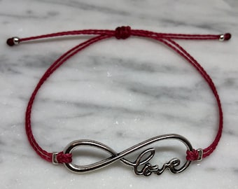 infinity love bracelet, string bracelet, adjustable bracelet, charm bracelet, simple bracelet, custom bracelet, gifts for her, bridesmaid