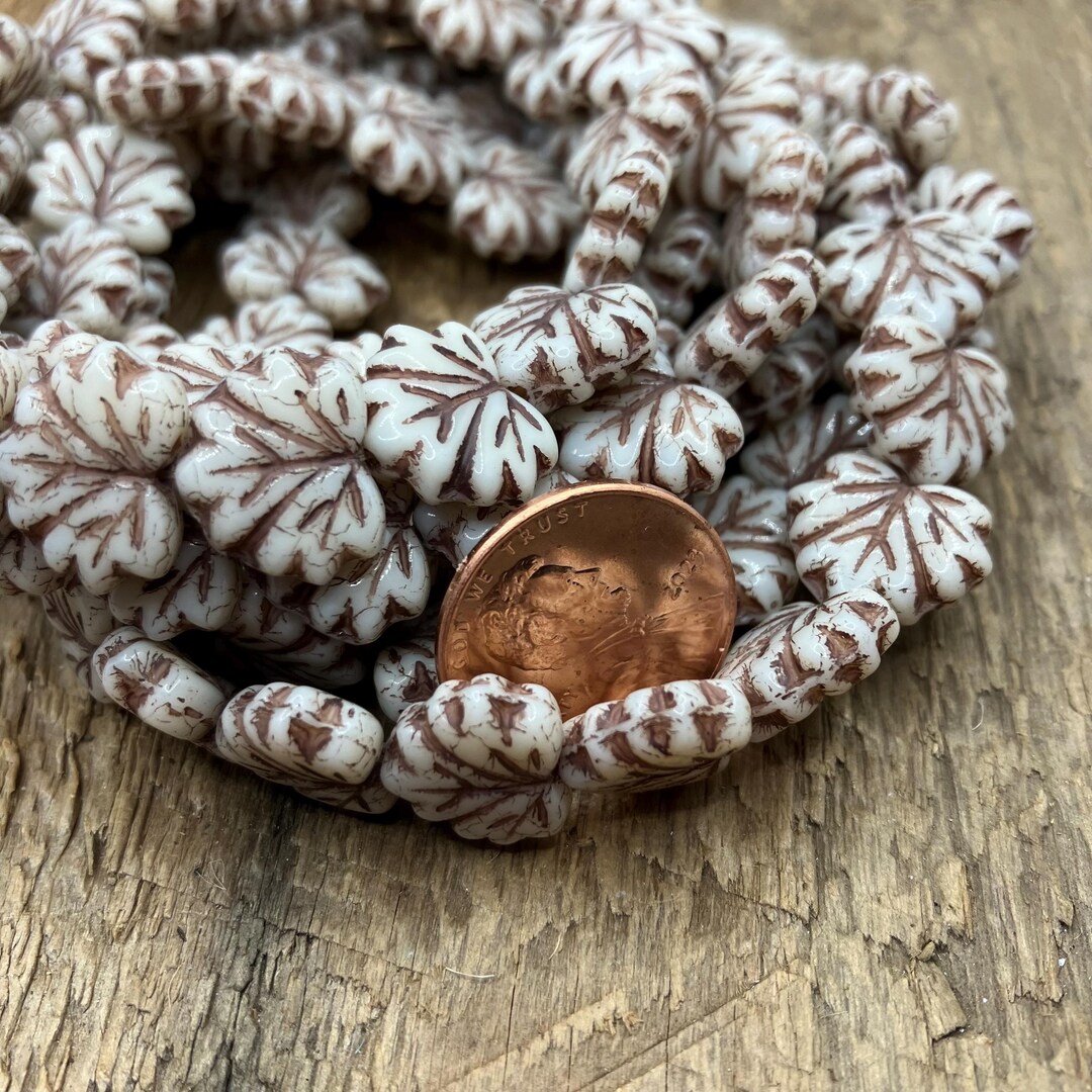 Maple Leaf Beads: White With Brown Wash (10x13mm) Bulk or Strand - Etsy