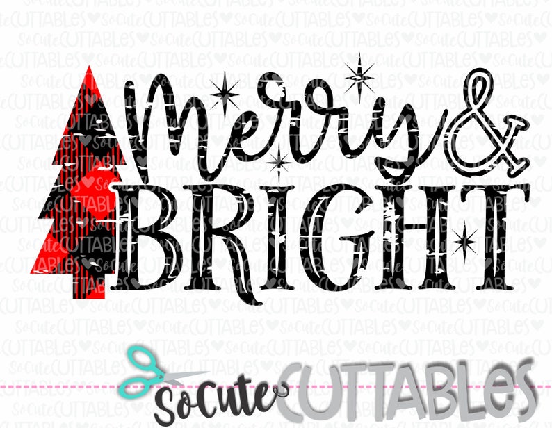 Christmas SVG cut file, Merry & Bright SVG, Buffalo plaid distressed Christmas tree SVG cut file, Christmas cut file, Merry Christmas svg 