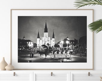 The Big Easy, French Quarter, St. Louis Cathedral, New Orleans, Jackson Square,  Black and White, Mardi Gras, Laissez les bon Temps Rouler,