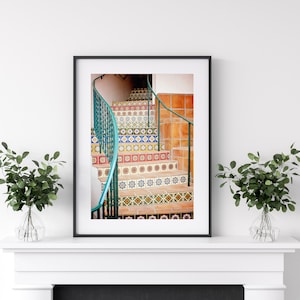Santa,  Barbara Staircase, Mexican Tiles, Spanish Tiles, Turquoise, Orange, Stairwell