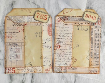 Junk Journal ephemera holder, envelope, pocket, numbers, vintage, pen pal, happy mail, scrapbooking