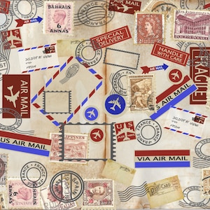 Junk journal ephemera, digital download, postal stamp, air mail, post card, scrapbooking, journaling page