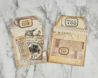 Junk Journal, Tags with pockets, ephemera holder, scrapbooking, happy mail, pen pal