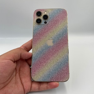 3D Rainbow Glitter iPhone 15 Pro/ Max Skin, iPhone 14, 14 pro/ Plus, iPhone 13, 12 Pro Max Skin, iPhone 11, XR; Phone Skin, iPhone Skin