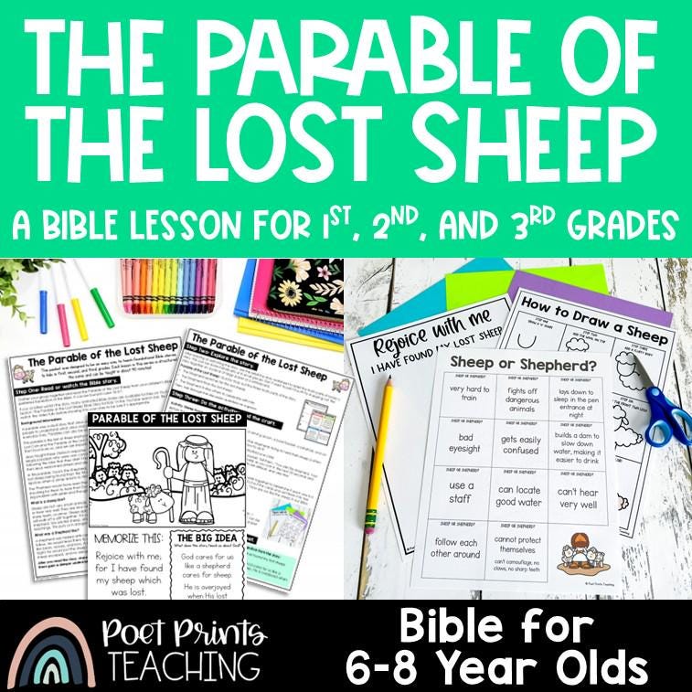 The Parable of the Lost Sheep Bible Lesson, Printable Bible Story Craft and Activity for Kids, Sunday School, Church, Parables of Jesus