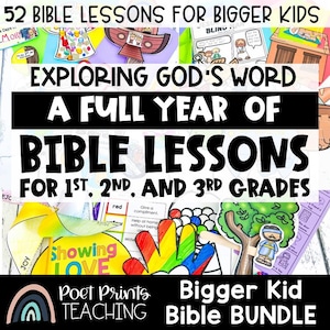 Lecciones bíblicas para niños, UN AÑO COMPLETO de manualidades y actividades imprimibles para la escuela dominical, la iglesia infantil y el ministerio infantil.