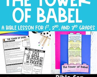 Lección bíblica imprimible de La Torre de Babel para niños mayores de 1.º, 2.º y 3.º grado, Escuela Dominical