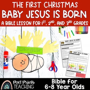 Baby Jesus is Born Christmas Bible Lesson for Kids, Printable Craft and Activity for Sunday School or Children&#39;s Church, Nativity