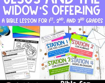Jesus Sees The Widow's Offering of Two Small Coins, New Testament Bible Stories, Printable Bible Craft and Lesson for Kids, Sunday School