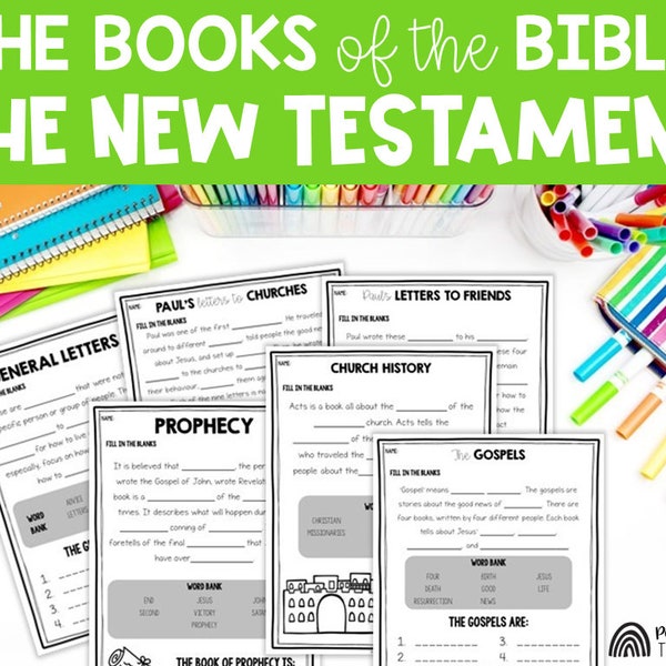 The Books of the Bible Lessons for Kids, New Testament, Bible Study Activity for Homeschool and Sunday School