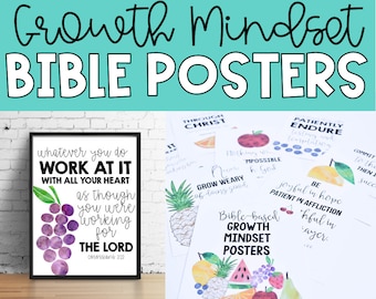 Afdrukbare bijbelposters voor groeimindset, christelijk interieur, thuisonderwijs