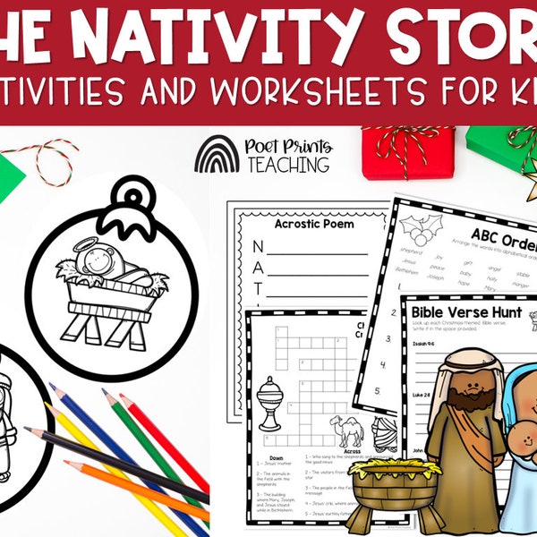 Christmas Craft and Activities and Lessons for Sunday School, The Nativity Story Bible Worksheets for Kids, Children's Church, Homeschool