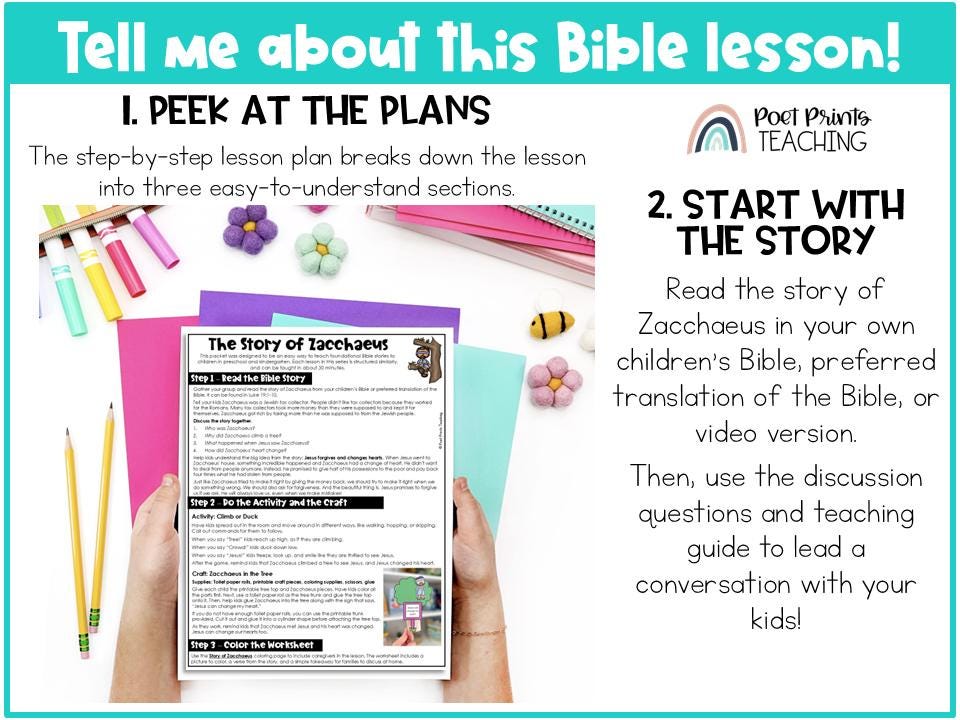 Zacchaeus Bible Lesson for Preschool (PDF Download), Printable Craft ...