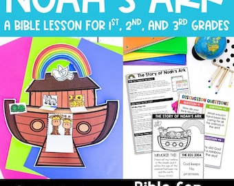 Noah's Ark, The Great Flood Printable Bible Lesson for Bigger Kids in 1st, 2nd, 3rd grades, Sunday School