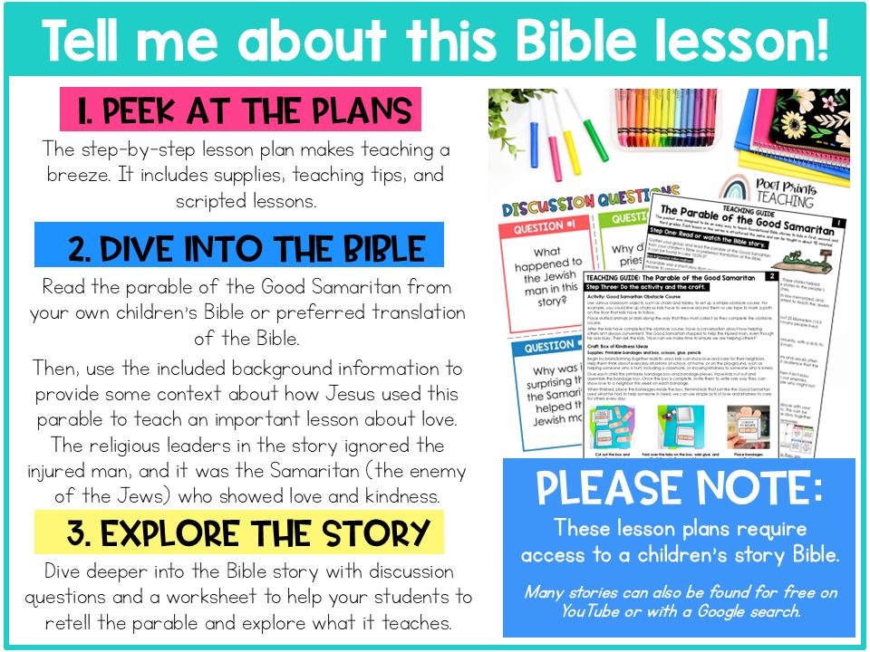 The Parable of the Good Samaritan (printable PDF) Bible Lesson and ...