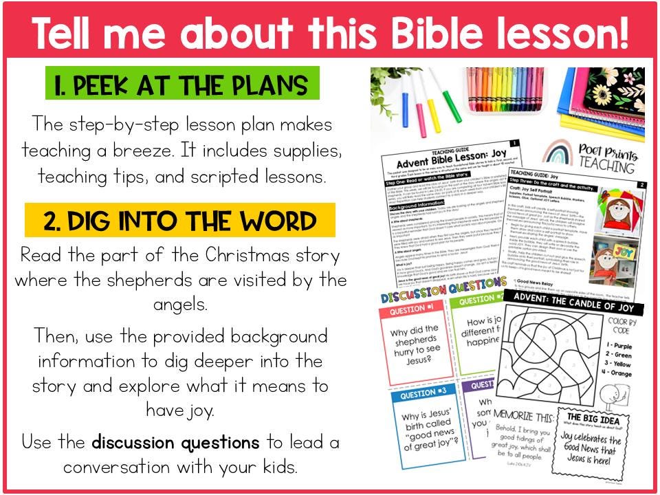 Joy: an Advent Bible Lesson for Kids, Printable Christmas Craft (PDF ...
