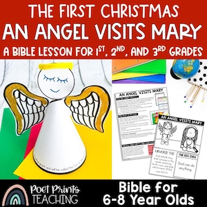 An Angel Visits Mary Christmas Bible Lesson for Kids, Printable Craft and Activity for Sunday School or Children&#39;s Church, Nativity