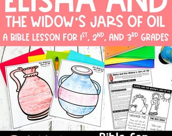 Elisha and the Widow's Jars of Oil, Old Testament Bible Lesson,  Printable Bible Story Craft and Activity for Kids, Sunday School