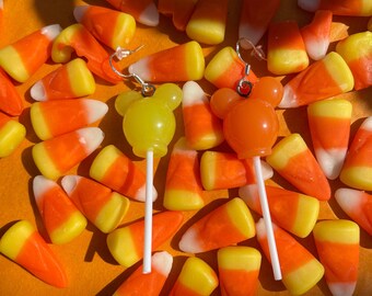 Candy Corn Halloween Mouse Inspired Lollipop Earrings