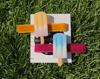 Blue and Orange Popsicle Large Sized Hair Clips - Set of Two