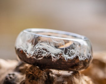 Snow Mountain Handmade wooden ring With mountain Wood resin ring Glows wood ring Epoxy resin ring Ring for man and woman