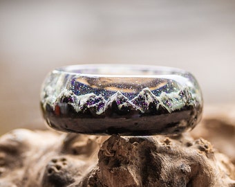 Snow Mountain Handmade wooden ring With mountain Wood resin ring Glows wood ring Epoxy resin ring Ring for man and woman