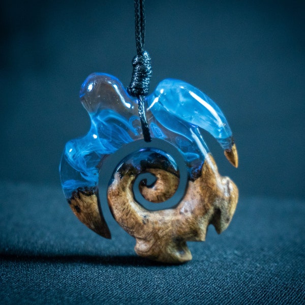 Sea Turtle necklace, Maori Wood Resin Necklace, Sea Turtle Pendant. Wooden Carving. New zealand tribal Jewelry. Samoa Symbol. Koru pendant