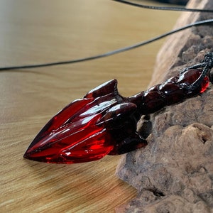 Blood Crystal Arrowhead Pendant - Pendant RED crystal arrowhead. Resin Wood Necklace. Wooden pendant for women and men.