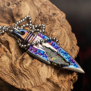 Arrowhead titanium pendant necklace, titanium pendant opal inlay, titanium pendant necklace gift for him, unique opal pendant birthday gift